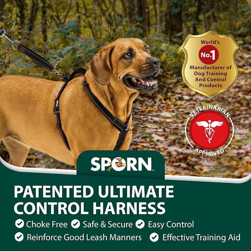 Harnais Pour Chien Ultimate Control De Grande Taille, Harnais En Nylon Noir Pour Grand Chien Avec Poignée Amovible Et Extension De Laisse, Harnais Pour Chien Sans Traction Par Sporn