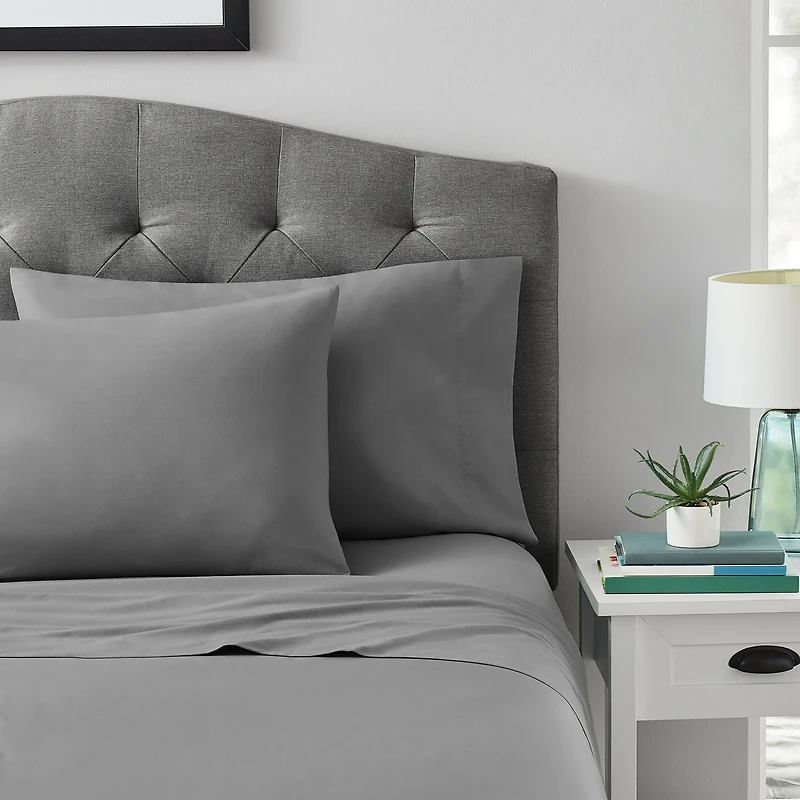 Mainstays 4-Piece 300 Thread Count Grey- CVC Cotton Blend Bed Sheet Set, Double (Adult), Double Sheet Set