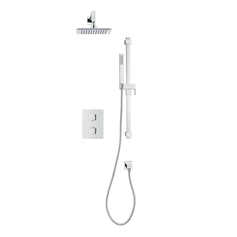 Square 3-functions thermostatic valve. handheld handshower and showerhead, or simultaneously
