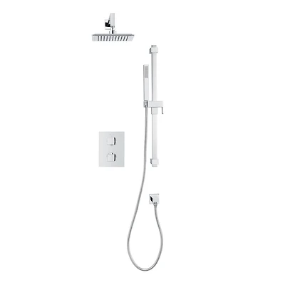 Square 3-functions thermostatic valve. handheld handshower and showerhead, or simultaneously