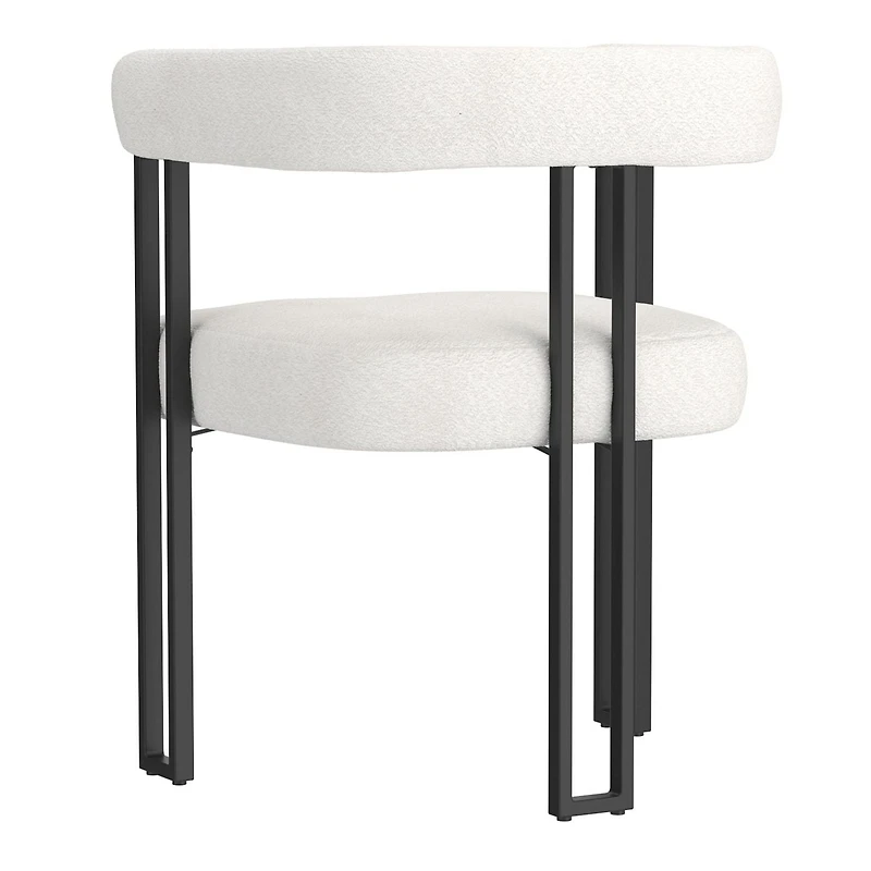 Contemporary Boucle Fabric Dining Chair, Set of 2 - Ivory & Black