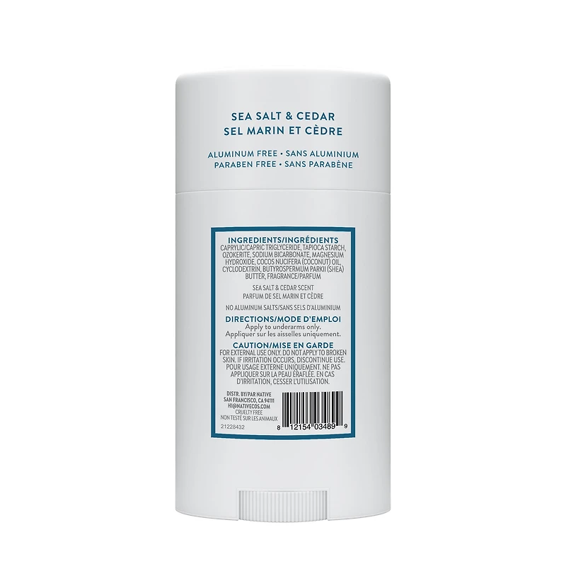 Native Natural Deodorant, Sea Salt & Cedar, Aluminum Free
