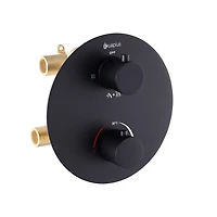 Valve thermostatique ronde avec déviateur d'akuaplus® à 3 voies (2 voies + combo), avec plaque et poignée décorative en laiton solide.