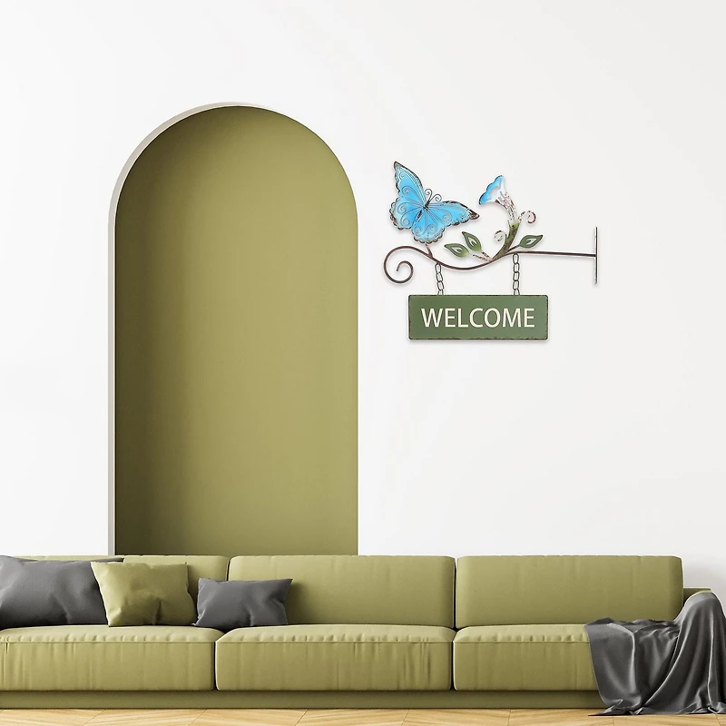 IH Casa Decor Hanging Metal Butterfly Welcome Sign
