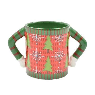 HOLIDAY TIME X'MAS TREE & SNOWFLAKE DESIGN UGLY SWEATER MUG