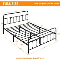 Fullfurnique Metal Platform Bed with High Headboard and Footboard, Queen, Black