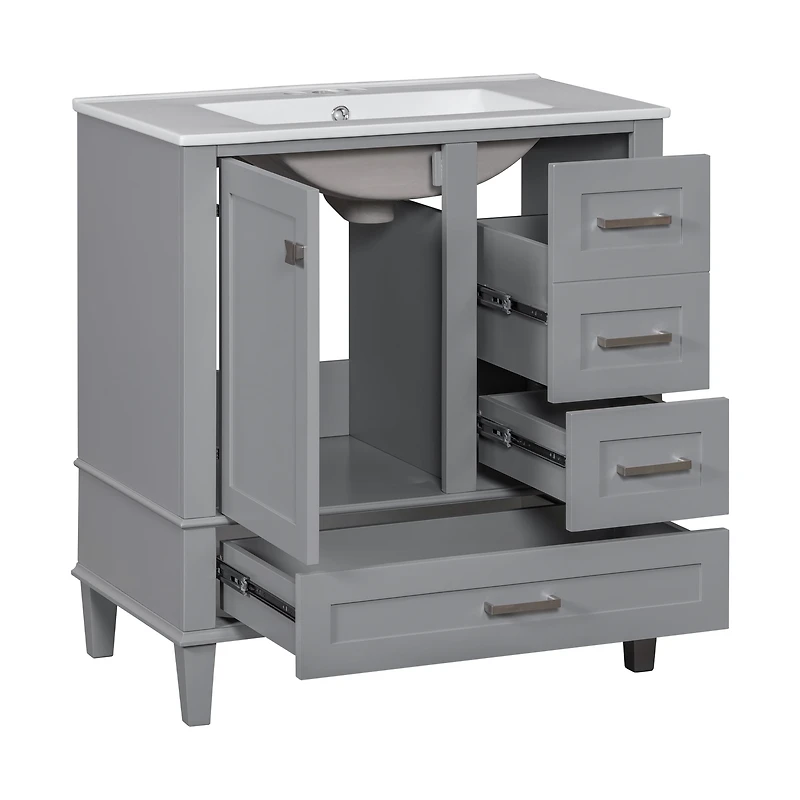Homy Casa 30 in Modern Charcoal Grey Kitchen Sideboard with Ceramic Sink