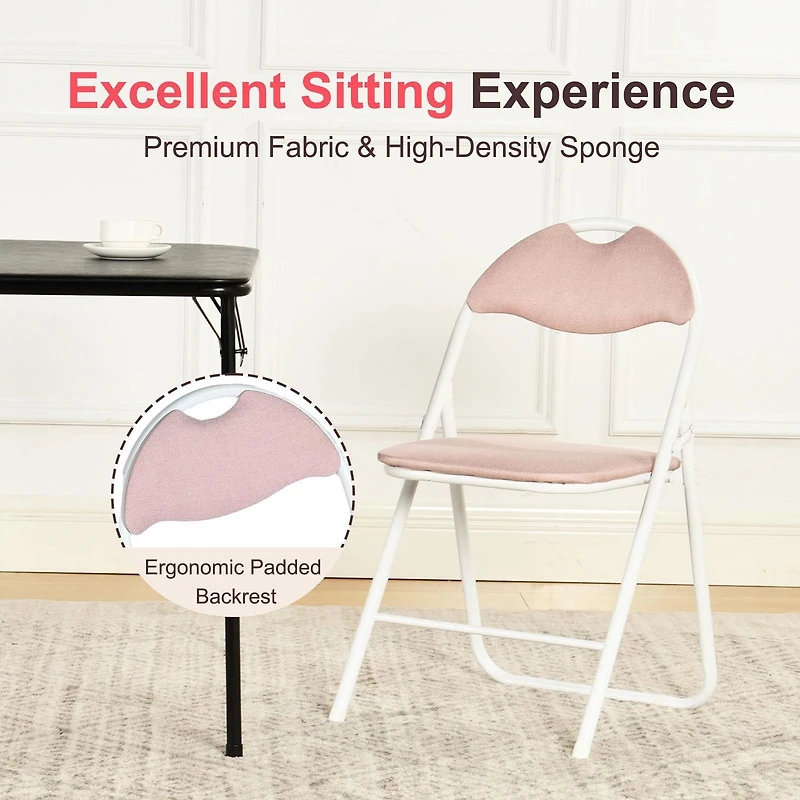 Homy Casa Folding Chair Set of 4 - Premium Upholstery Padded Folding Chairs 4 Packs with Sturdy Metal Frame, Brown Suede/ Pink Fabric/ Grey Fabric