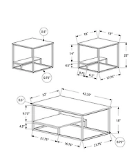 Monarch Specialties Ensemble De Table, Ensemble 3pcs, Café, Bout, Côté, Accent, Salon, Métal, Stratifié, Brun, Noir, Contemporain, Moderne