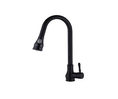 DROP Bath and Kitchen DR091024 Robinet d'évier de cuisine monotrou en laiton avec forme ronde en couleur noire