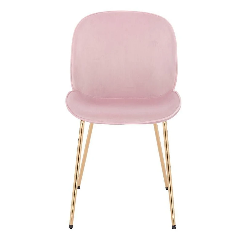 Chaise rembourrée en velours rose avec pieds dorés, lot de 2 pour salle à manger