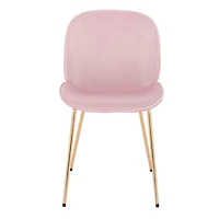 Chaise rembourrée en velours rose avec pieds dorés, lot de 2 pour salle à manger