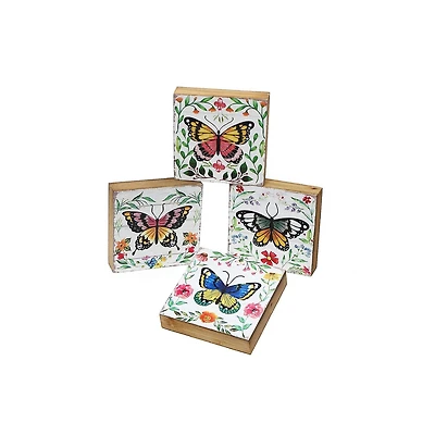 IH Casa Decor Carré En Bois Blocks Papillon Asstd - Ensemble De 4