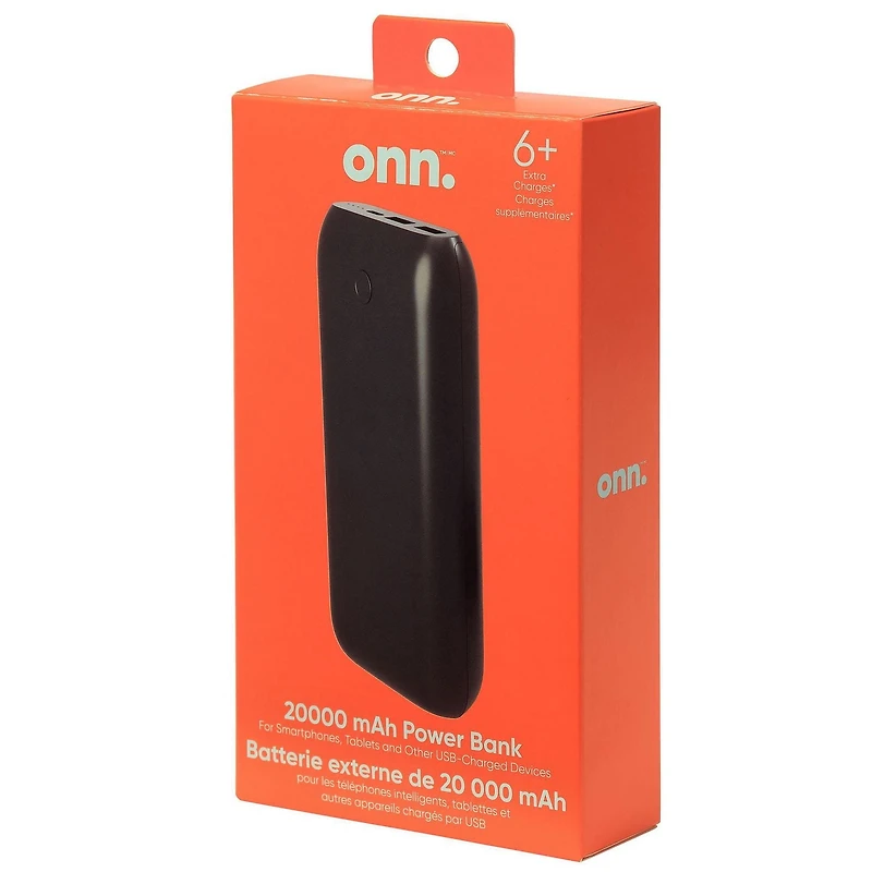 onn. 20000 mAh Power Bank For Smartphones, Tablets and Other USB-Charged Devices, 6+ extra charges