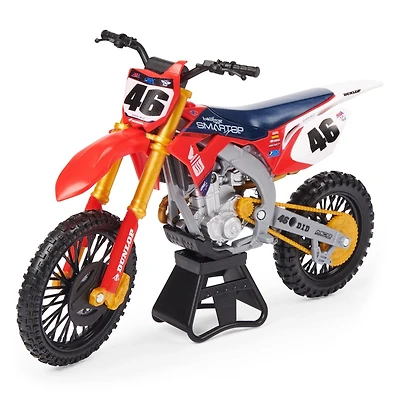 Supercross, authentique réplique de moto en métal moulé à l'échelle 1:10 avec figurine du motocycliste Justin Hill et socle d'exposition