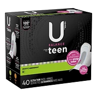 U by Kotex Balance Sized for Teens Ultra Thin Pads with Wings, Extra Absorbency, 40 Count, UBK PAD 40