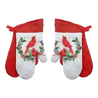 14" Oven Mitts (2Pcs) (Cardinals Perched On Wreath) - Set of 2