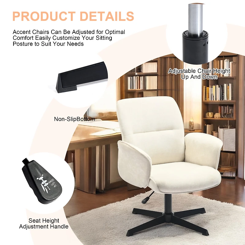 Lot de 2 fauteuils pivotants et ergonomiques Homy Casa, hauteur réglable, en chenille beige, pour salon