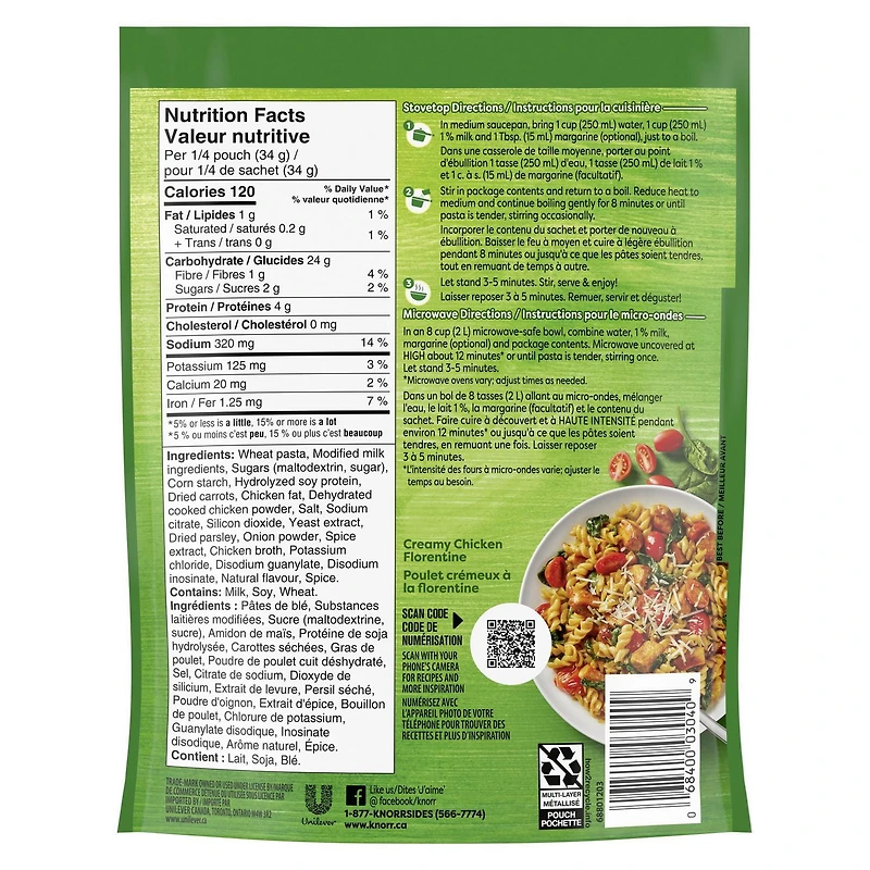 Knorr Sidekicks Creamy Chicken Fusilli Pasta Side Dish, 134 g Side Dish