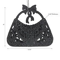 Christmas Black Glitter Ornament Purse - Set of 12