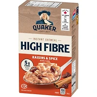 Quaker Gruau instantané Teneur élevée en fibres Raisins secs et épices 344 g.