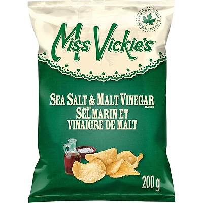 Miss Vickie's Sea Salt & Malt Vinegar flavour kettle cooked potato chips, 200GM