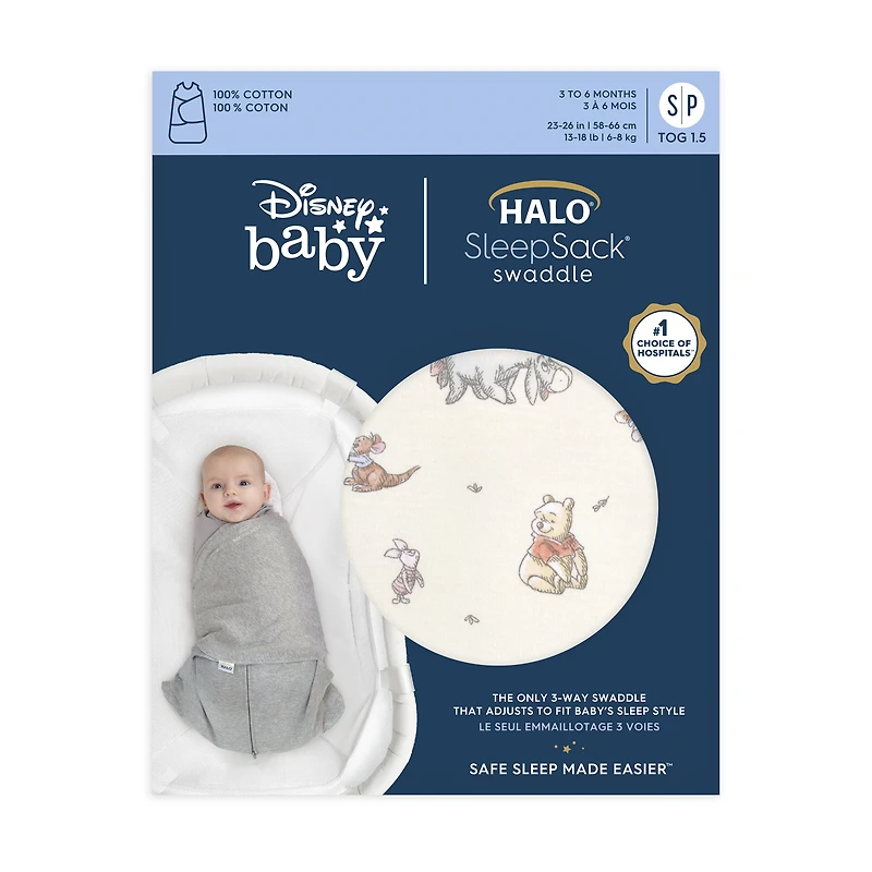 Couverture à Emmailloter HALO® SleepSack® - Coton - Winnie, Petite, 1 paquet