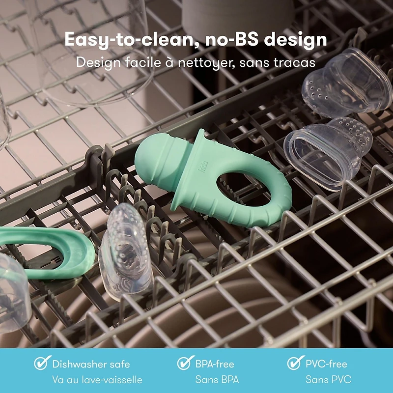 Frida Baby - Distributeur de nourriture pour bébé, distributeur de fruits, pour introduire de nouveaux aliments en toute sécurité, pour remplir le panier de Pâques, frais et congelé, silicone, sans BP 1 compte