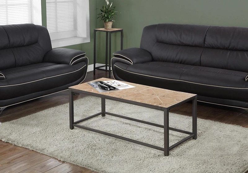 Monarch Specialties Coffee Table, Accent, Cocktail, Rectangular, Living Room, 42" L, Brown Tile, Brown Metal, Transitional