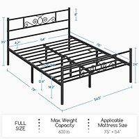 Fullfurnique Metal Platform Bed Frame with Scroll Headboard and Footboard, Queen, Black