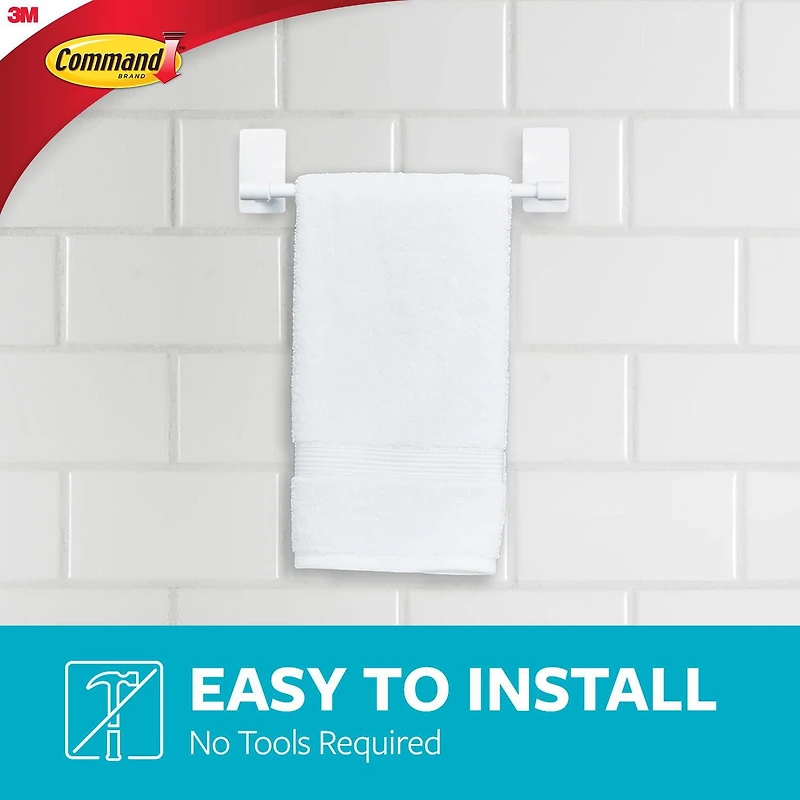 Command™ Bath Hand Towel Bar BATH42-EF, Medium, Plastic, 3 lb (1.3 kg), 1 Bar, 4 Strips