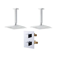 Valve thermostatique carrée 3 fonctions, 2 pommeaux ou simultanément, fini chrome