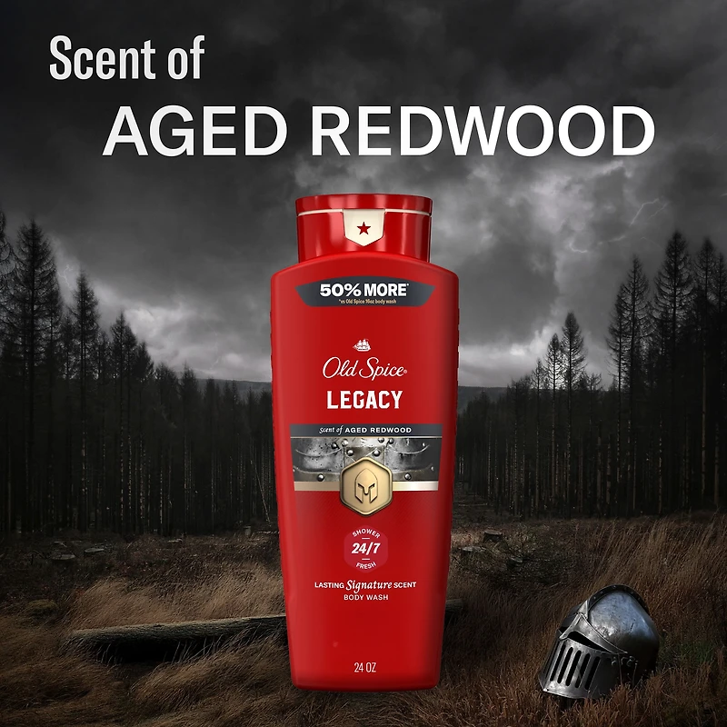 Nettoyant pour le corps Old Spice Collection Rouge pour hommes, parfum Legacy, propreté rafraîchissante, formule hydratante, parfum longue durée