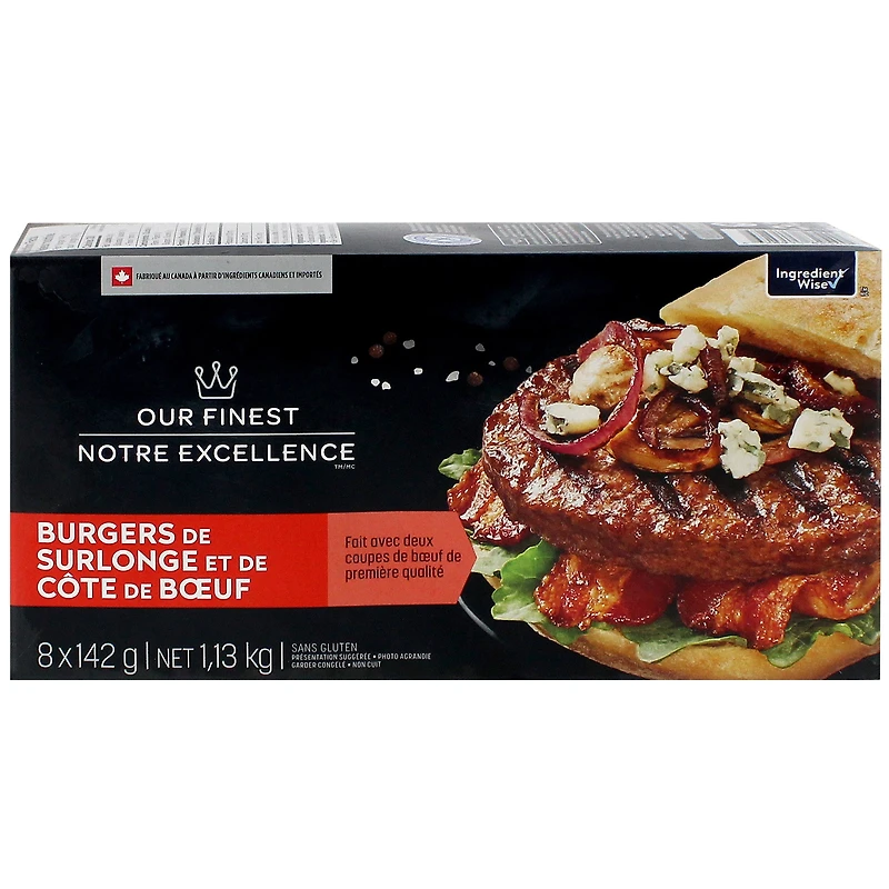Our Finest Sirloin & Prime Rib Beef Burgers, 8 x 142 g