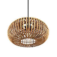 Novogratz x Globe Electric Trancoso 1-Light Metal Pendant Light, Rattan Shade, Black Socket, Black Fabric Hanging Cord, 61063