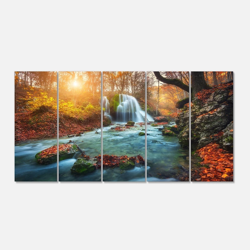 Design Art Fast Flowing Fall River in Forest Landscape Photo Canvas Art Print
