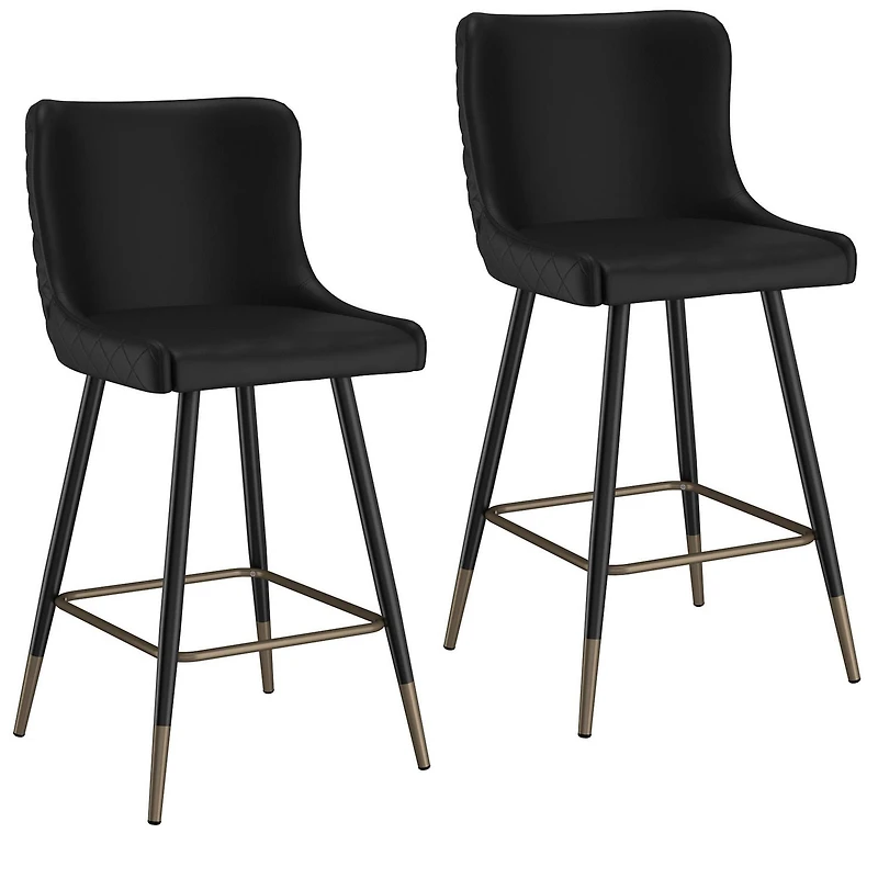 Tabouret de Comptoir, 26 Po, Jeu de 2 Contemporaine en Similicuir et Métal - Noir