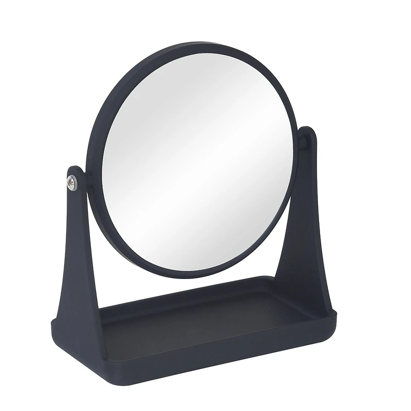 Miroir de courtoisie double face noir Soft Touch de Mainstays, 1 miroir de courtoisie avec cadre en plastique et plateau en plastique, grossissement 1x et 3x Grossissement 1x et 3x