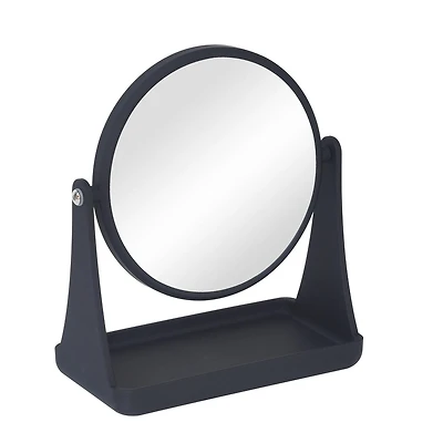 Miroir de courtoisie double face noir Soft Touch de Mainstays, 1 miroir de courtoisie avec cadre en plastique et plateau en plastique, grossissement 1x et 3x Grossissement 1x et 3x