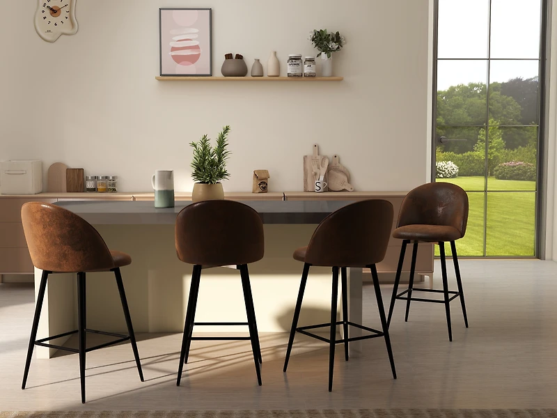 Homy Casa Modern Set of 4 Swivel Bar Stool, Comfortable 360 Degree Upholstered Seat, Stylish Faux Suede with Black Legs, Brown