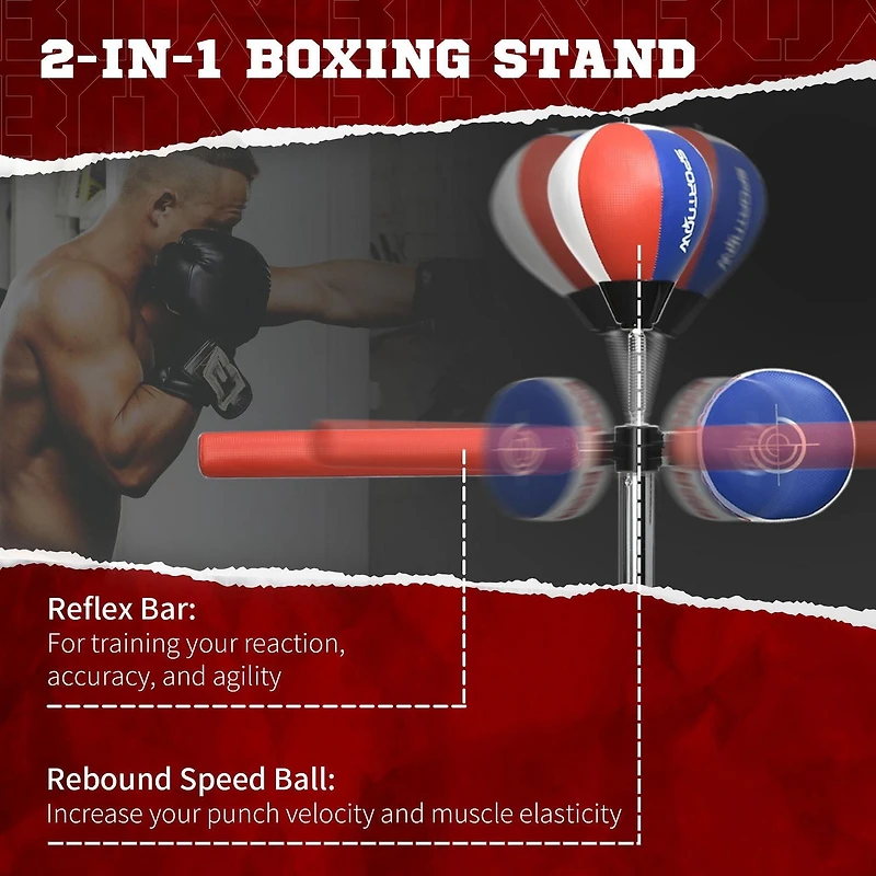 Soozier Speed Bag Sac de boxe ajustable avec support et barre de réflexe, Multi