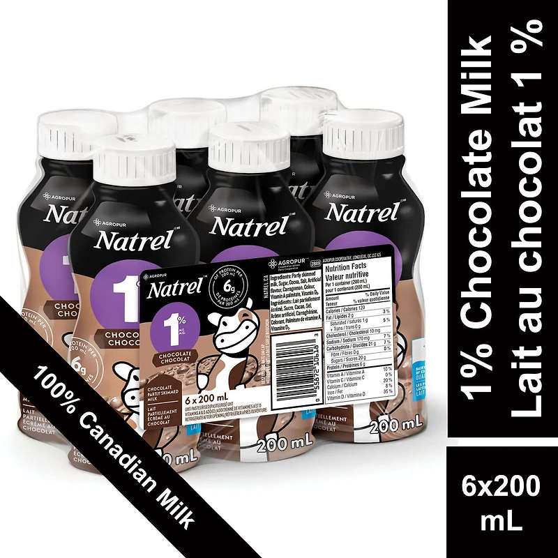 Lait au chocolat partiellement écrémé 1 % Natrel 6x200 ml