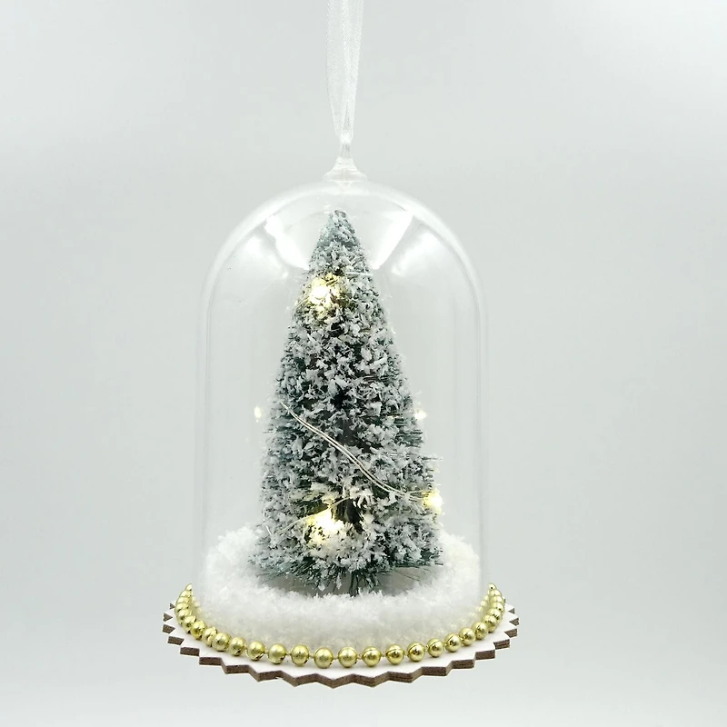 FRAÎCHE Holiday LED Brush Tree in Dome Ornament set, 2 pack