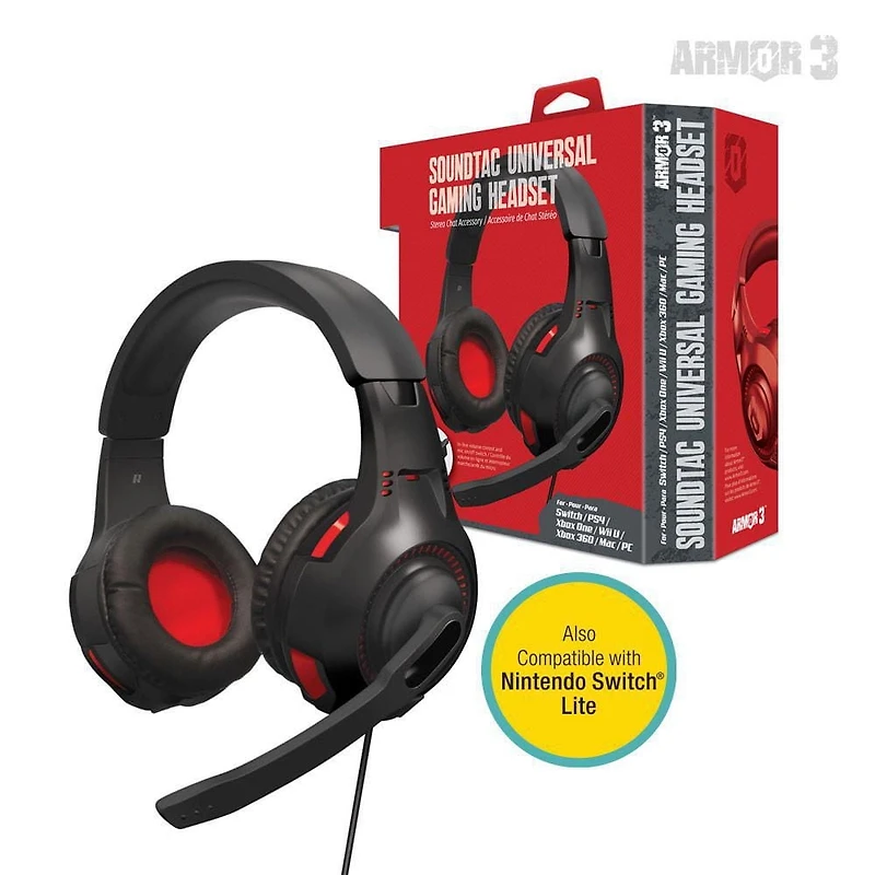 Casque de jeu universel Hyperkin SoundTac pour Nintendo Switch®/PS4®/Xbox One®/Wii U®/Xbox 360®/PC/Mac® (rouge) - Armor3