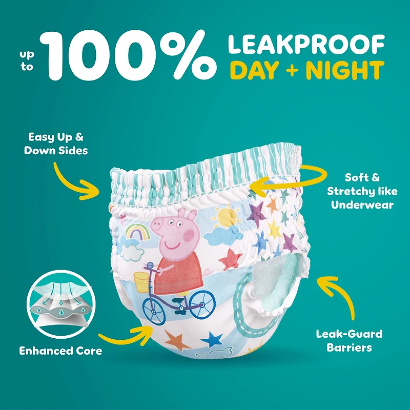 Pampers Easy Ups Girls & Boys Potty Training Pants, Size 4 (2T3T), Peppa Absorbent Training Underwear, Up to 100% Leakproof Day and Night, Hypoallergenic