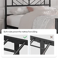 Fullfurnique Minimalist Metal Platform Bed with Arrow Design Headboard for Adults, Queen, Black
