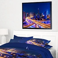 Design Art Viaduc De L'Échangeur De Nuit  Sur Toile Encadrée