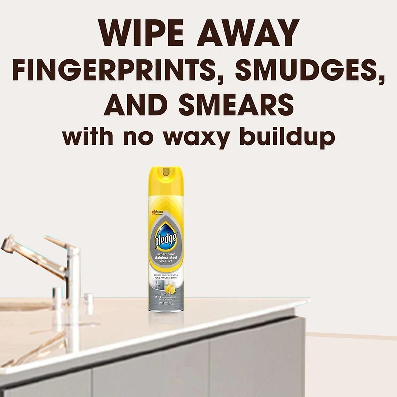 Pledge Stainless Steel Cleaner and Polish, Lemon Zest Scent, 275g