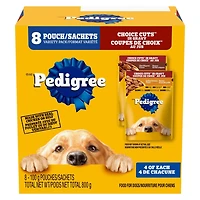 Pedigree Adult Wet Dog Food Choice Cuts in Gravy Filet Mignon and Grilled Chicken Flavour Pouch Variety Pack, 8x100g