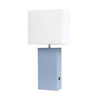 Lampe de table design moderne en cuir élégant avec abat-jour USB et tissu blanc